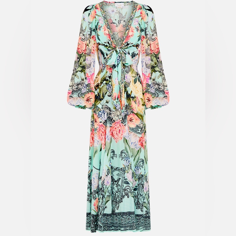 🩷SOLD🩷Camilla Wrap Tie Dress With Blouson Sleeve Petal Promise Land